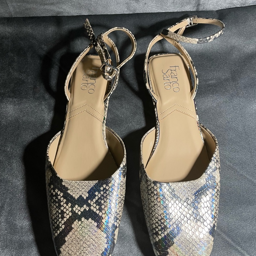 Franco Sarto Gray Sandals with Snakeskin Texture